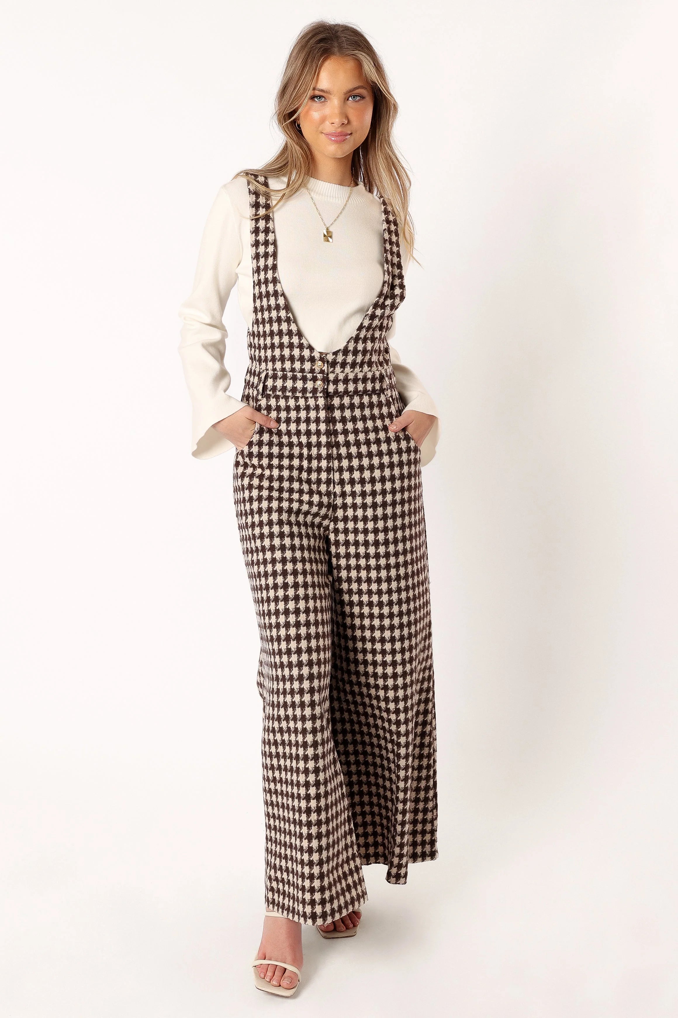 Jackson Jumpsuit Tan Houndstooth