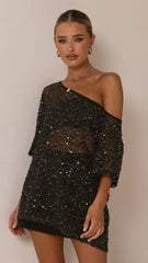 Zinnie Sequins Off Shoulder Top Black