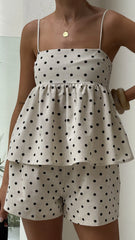 Fiana Top Beige Black Polka Dot