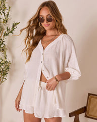 Rhodes Ruched Button Down Blouse
