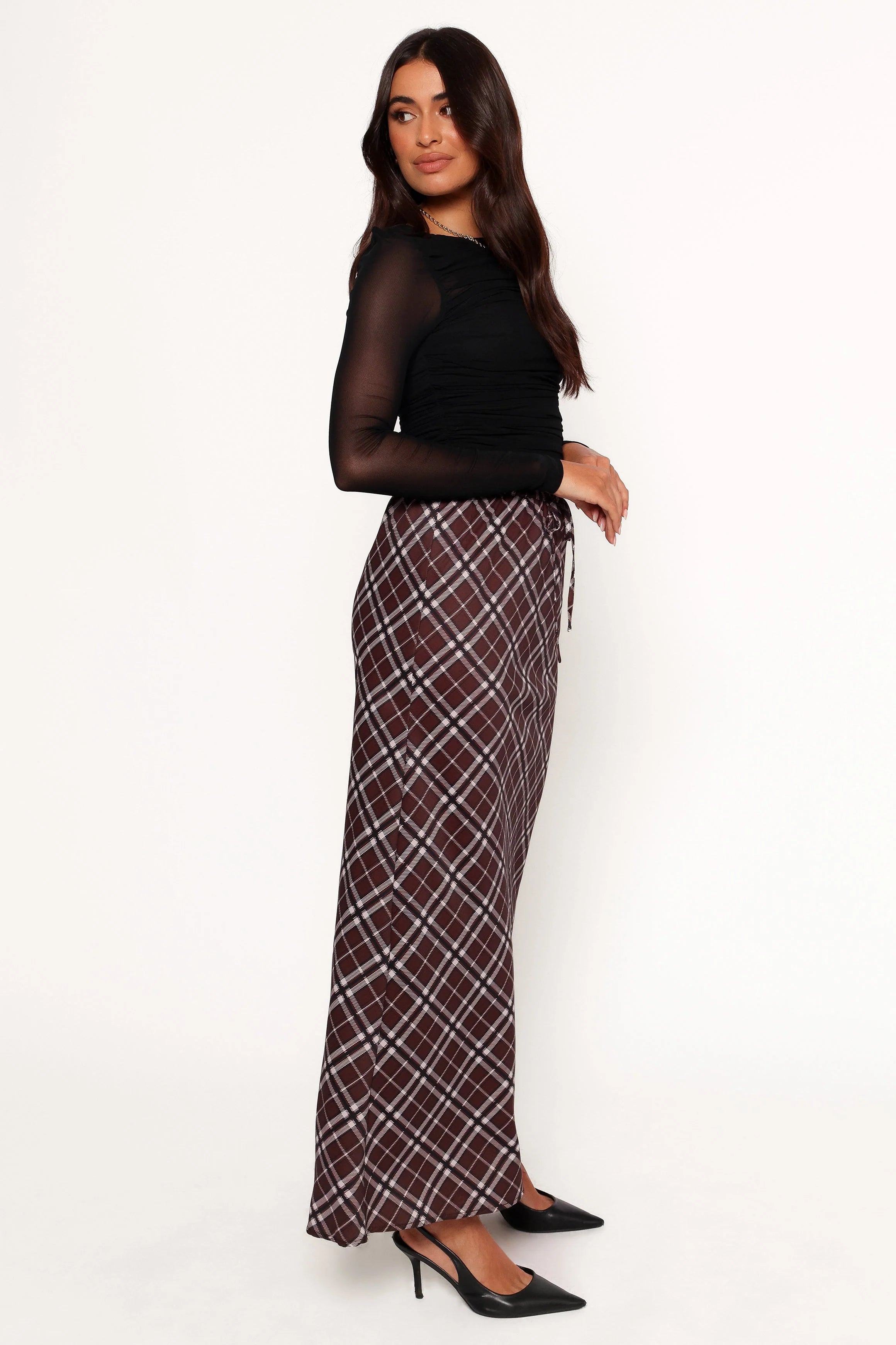 Sandra Midi Skirt Brown Check