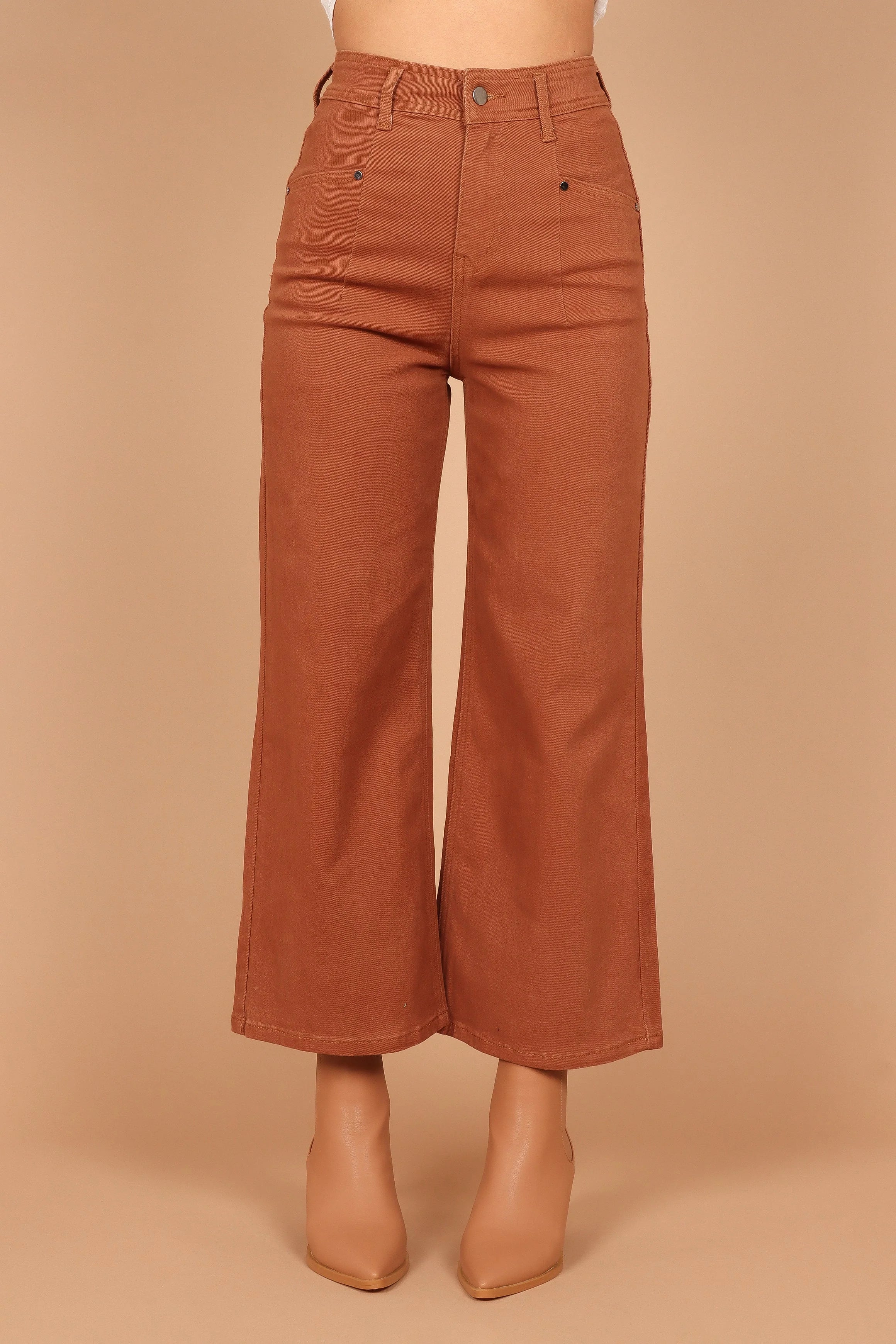 Georgette High Waisted Straight Leg Pants Brown
