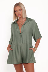 Kiya Drop Waist Romper Palm Green