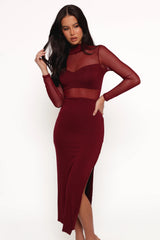 Farrow Long Sleeve Midi Dress Wine