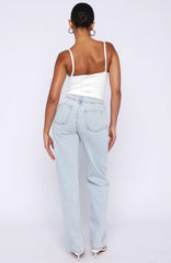 Overachieving Mid Rise Straight Leg Jeans Glacier Blue