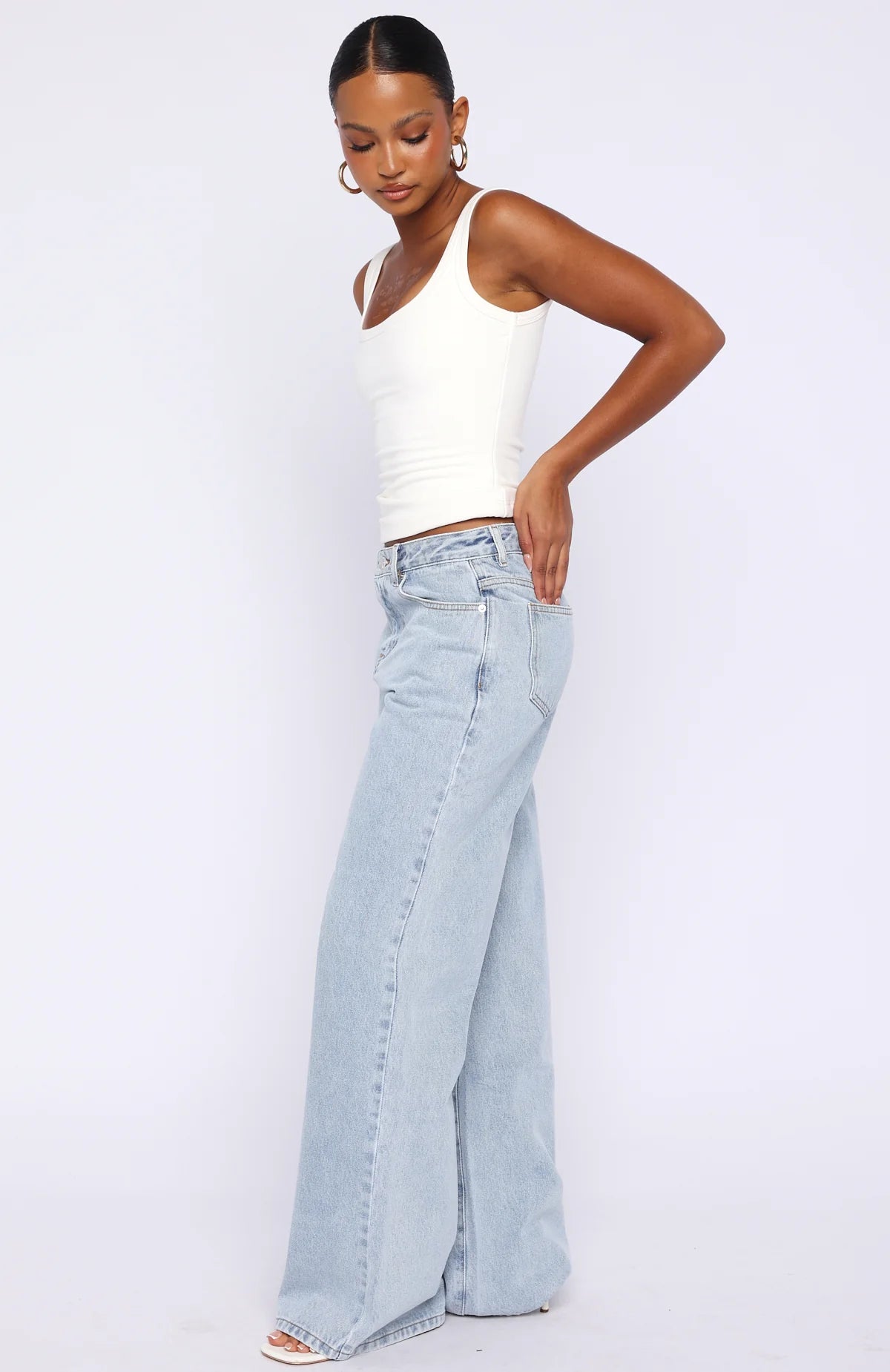 Just My Type Mid Rise Wide Leg Jeans Mid Blue