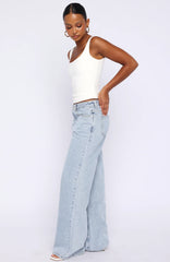 Just My Type Mid Rise Wide Leg Jeans Mid Blue