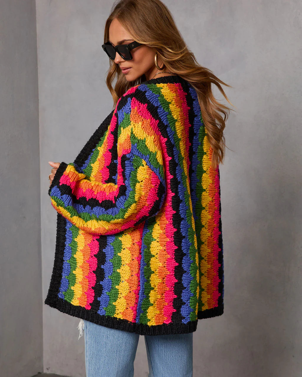 Creative Break Knit Muti Color Cardigan
