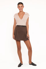 Cassia Belted Aline Skirt Chocolate Brown