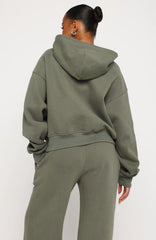 Test Drive Boxy Zip Front Hoodie Khaki