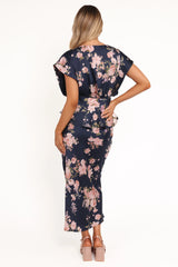 Kenna Satin Midi Skirt Navy Floral