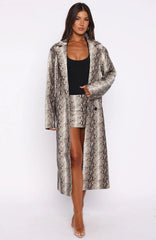 The Hardest Part PU Coat Tan Snake