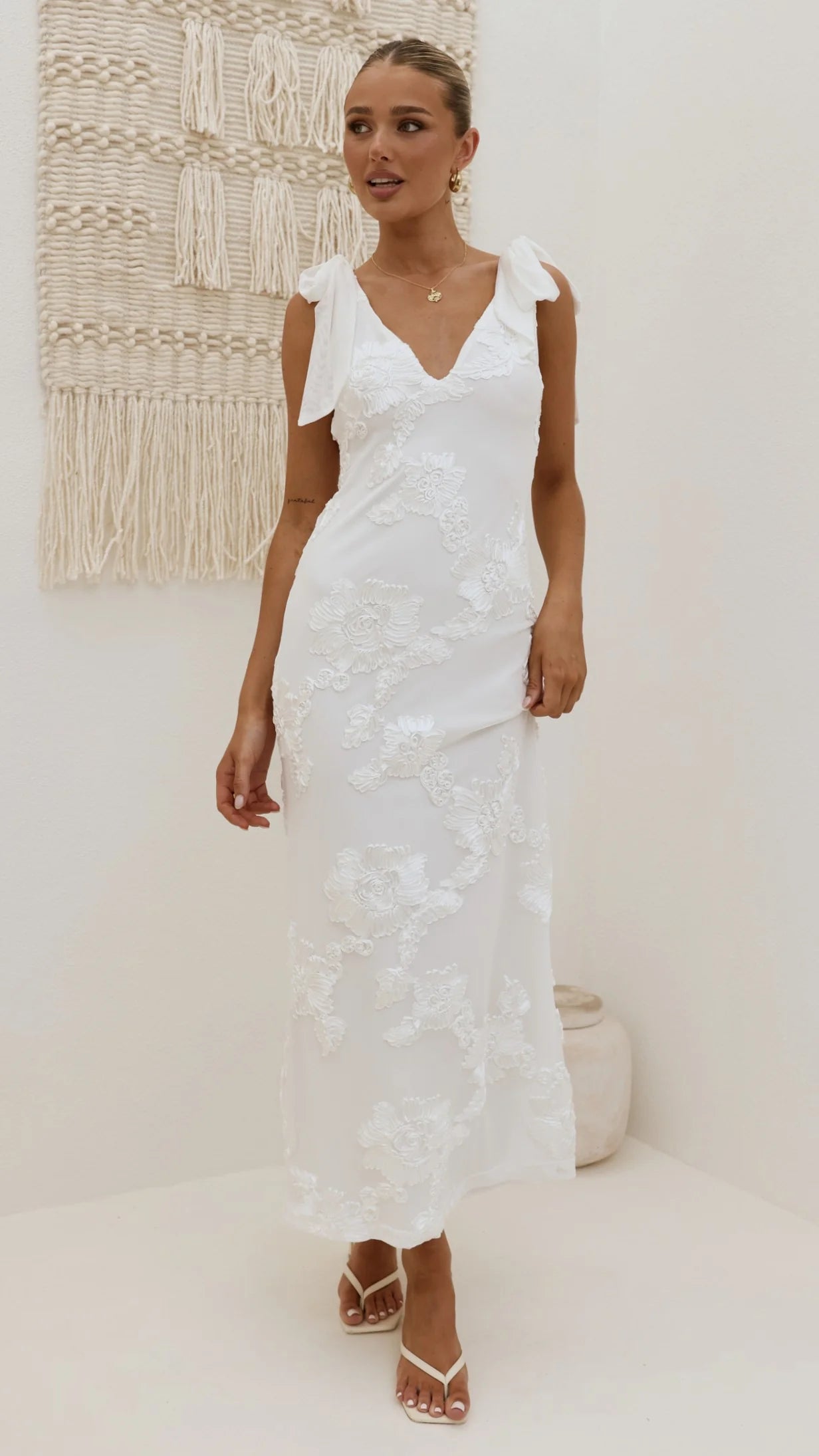 Usha Tie Strap Maxi Dress White