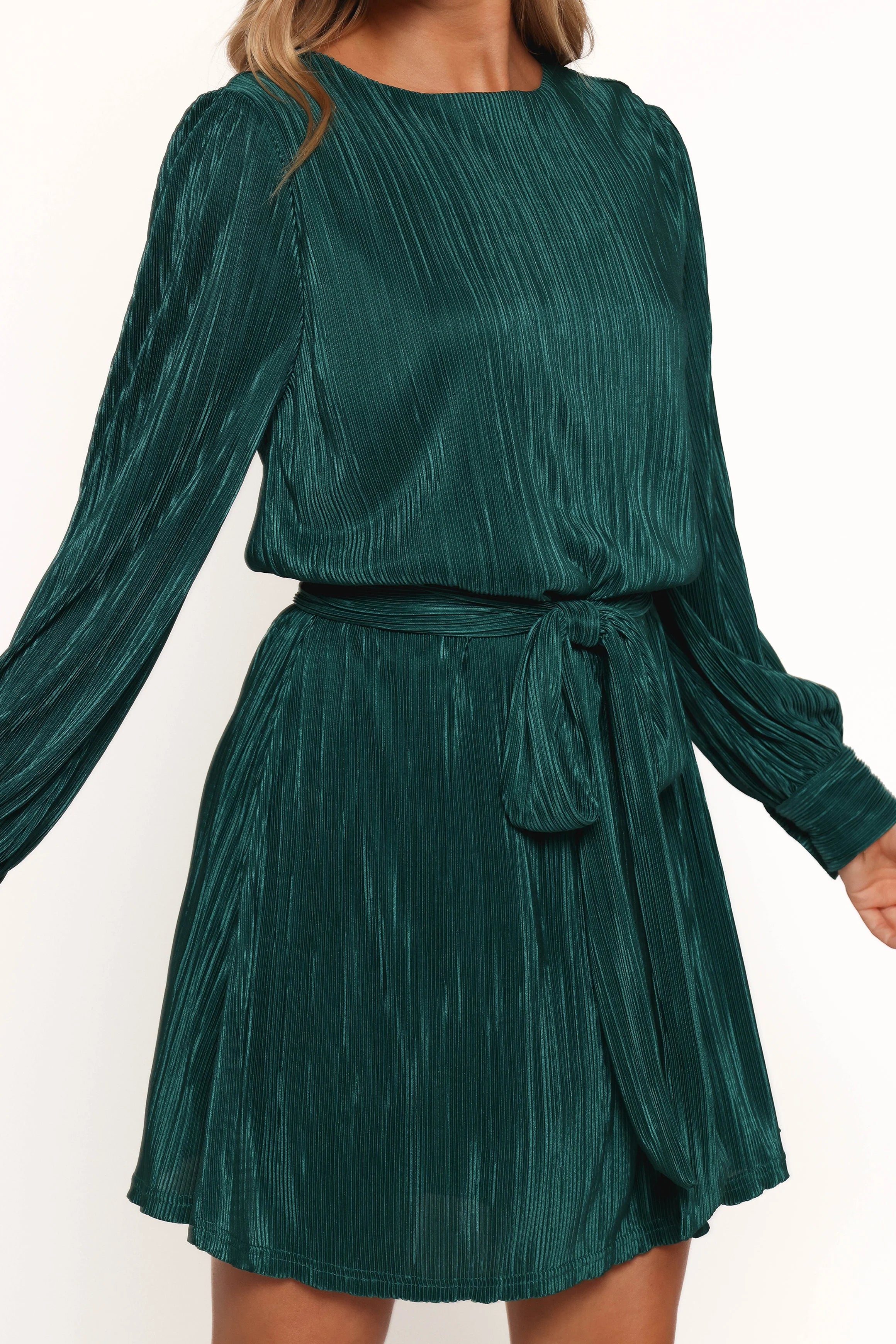Joy Plisse Mini Dress Dark Jade