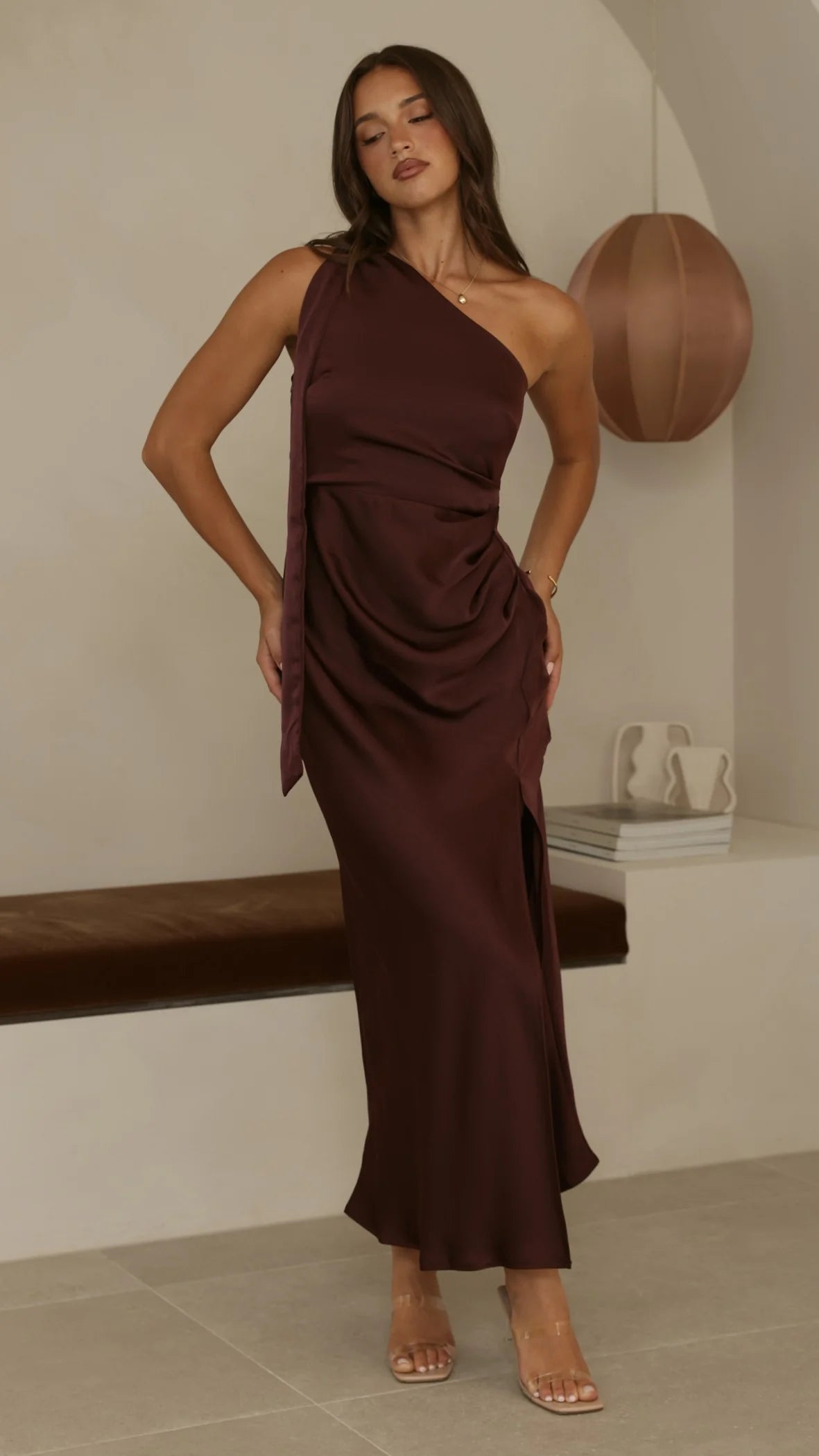 Halle One Shoulder Maxi Dress Chocolate