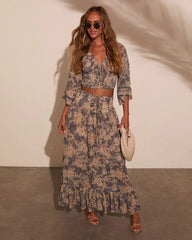 Moonlit Bloom Bust Tie Peasant Top