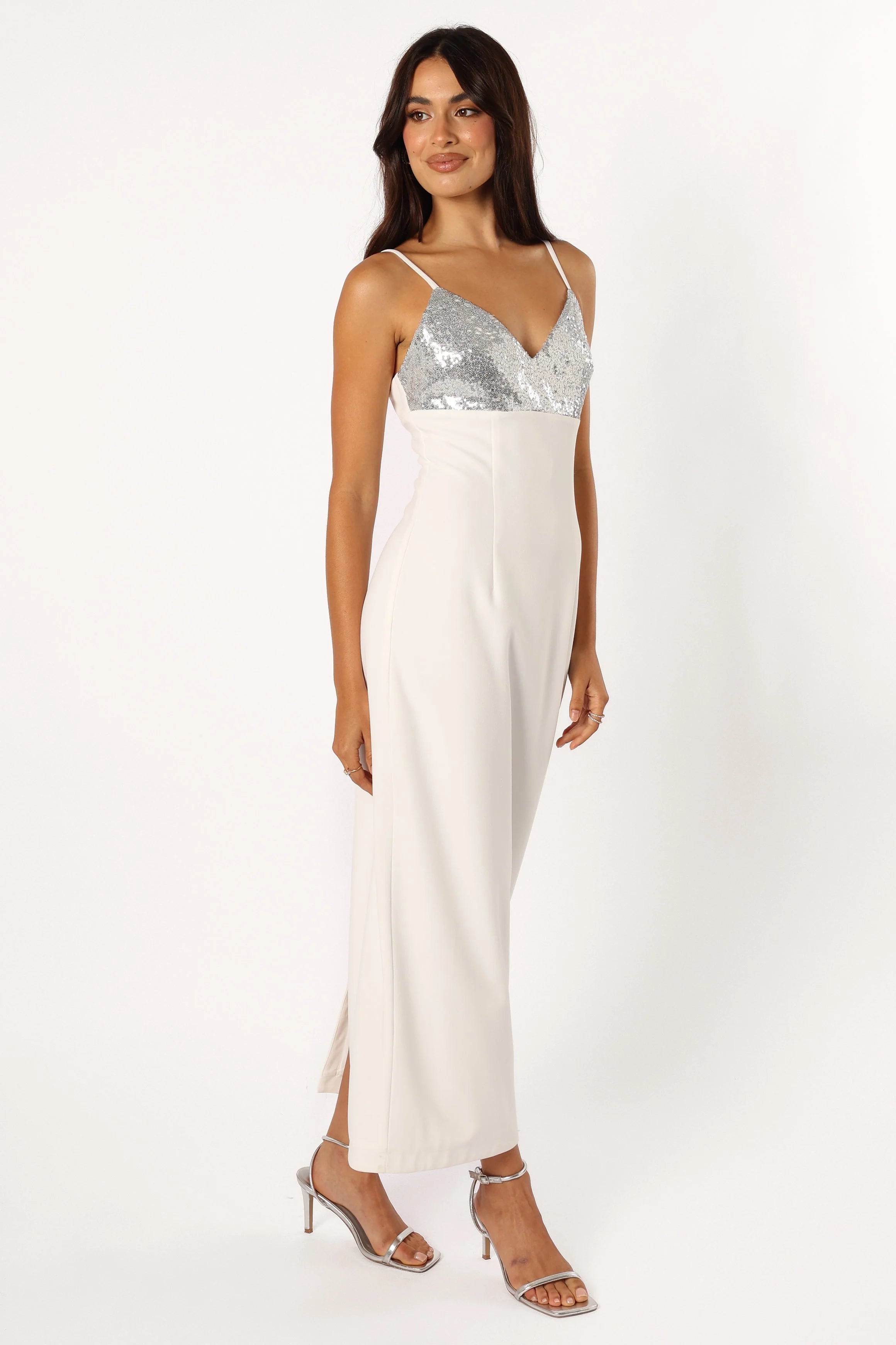 Kylie Slip Dress White Silver