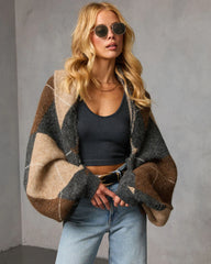 Marenne Cropped Argyle Print Cardigan