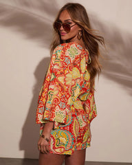 Sunset Gleam Abstract Kimono Sleeve Romper