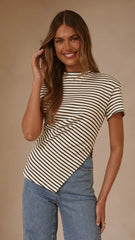 Tiarna Side Ruched Tee Black White Stripe