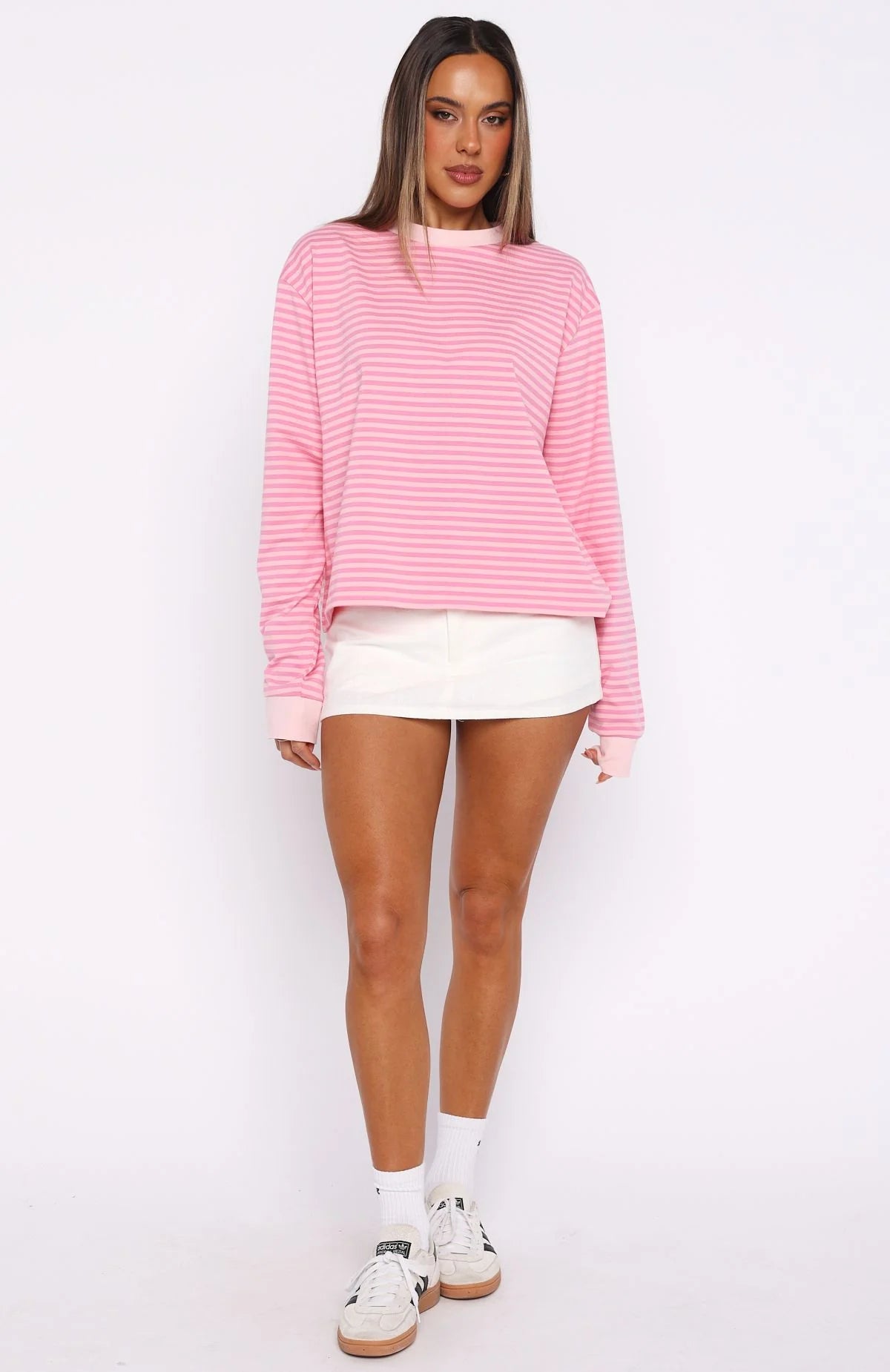 Catch The Drift Long Sleeve Tee Dark Pink Light Pink Stripe