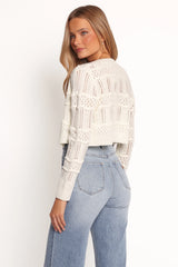 Aidy Crop Button Front Cardigan White