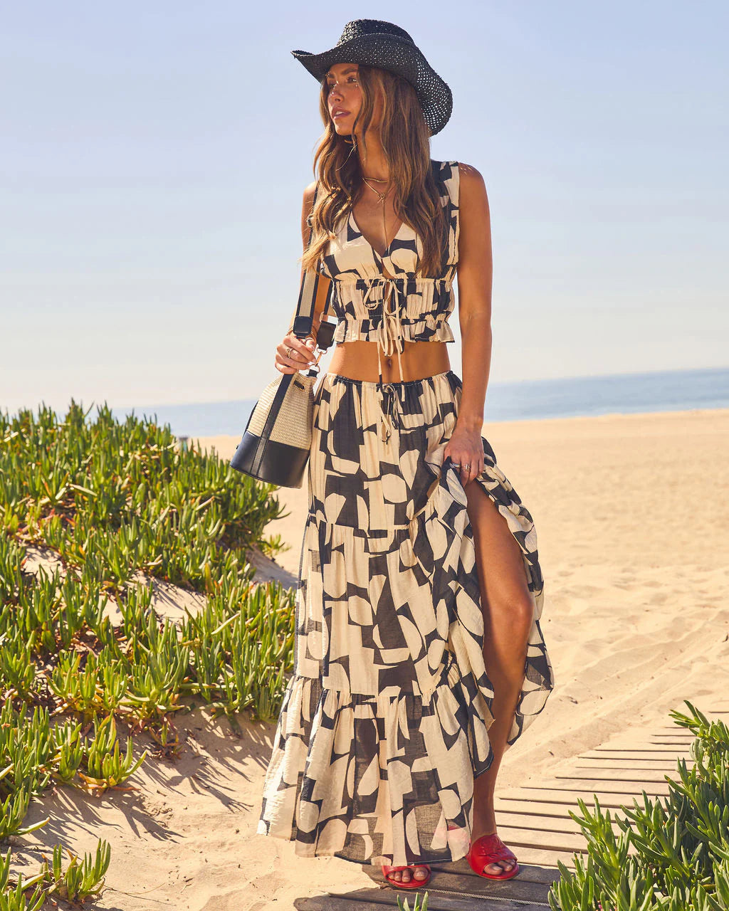 Weekend Wanderer Abstract Print Front Tie Top