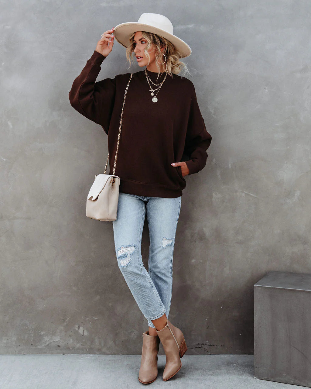 Woah Pocketed Cotton Blend Mock Neck Sweatshirt