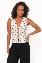 Zoie Tie Front Vest Cream Polka Dot