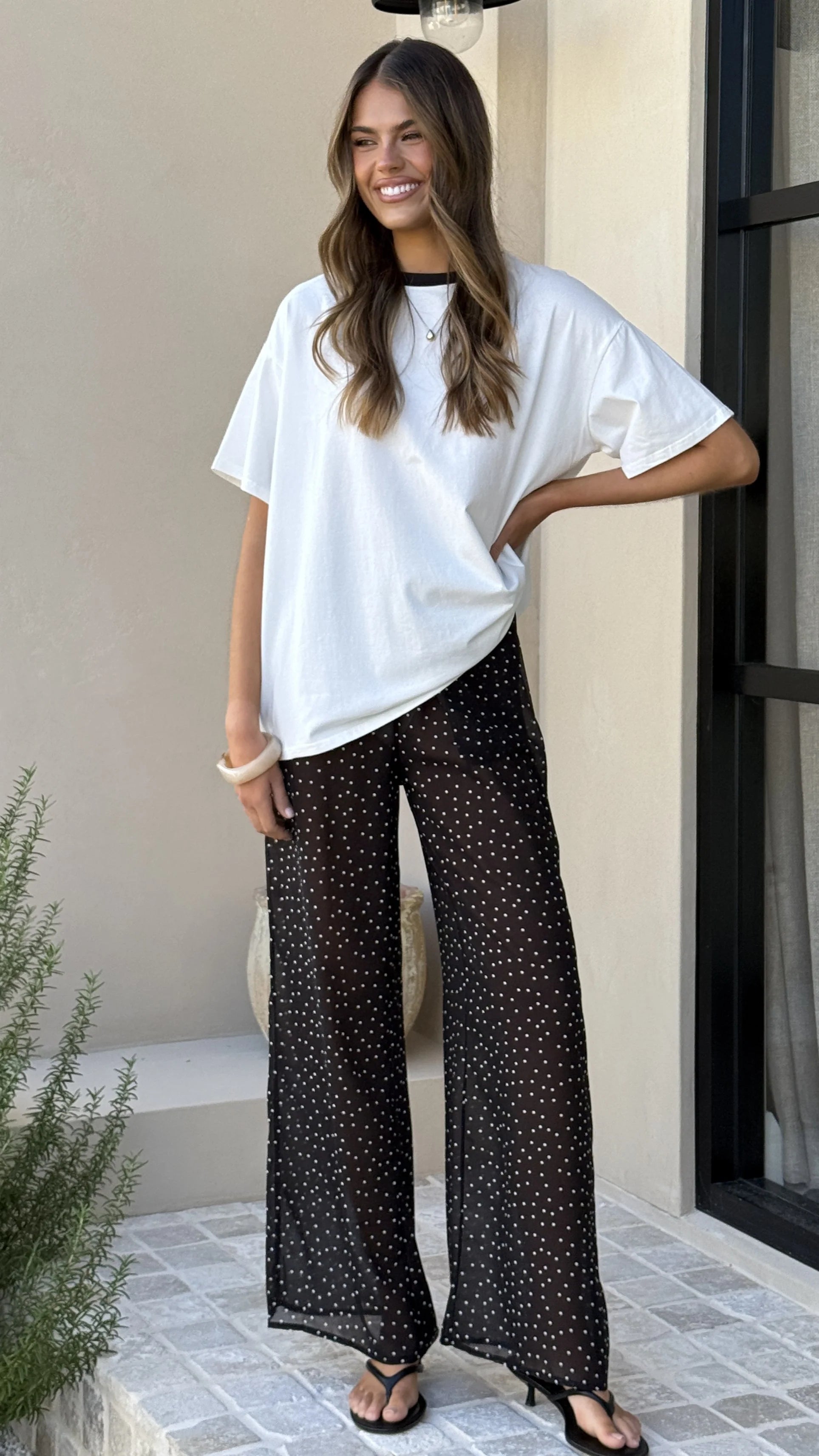 Zavier Oversized T Shirt and Polka Dot Pants Set White Black