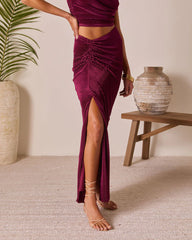 Palmaria Pleated Gathered Front Maxi Skirt