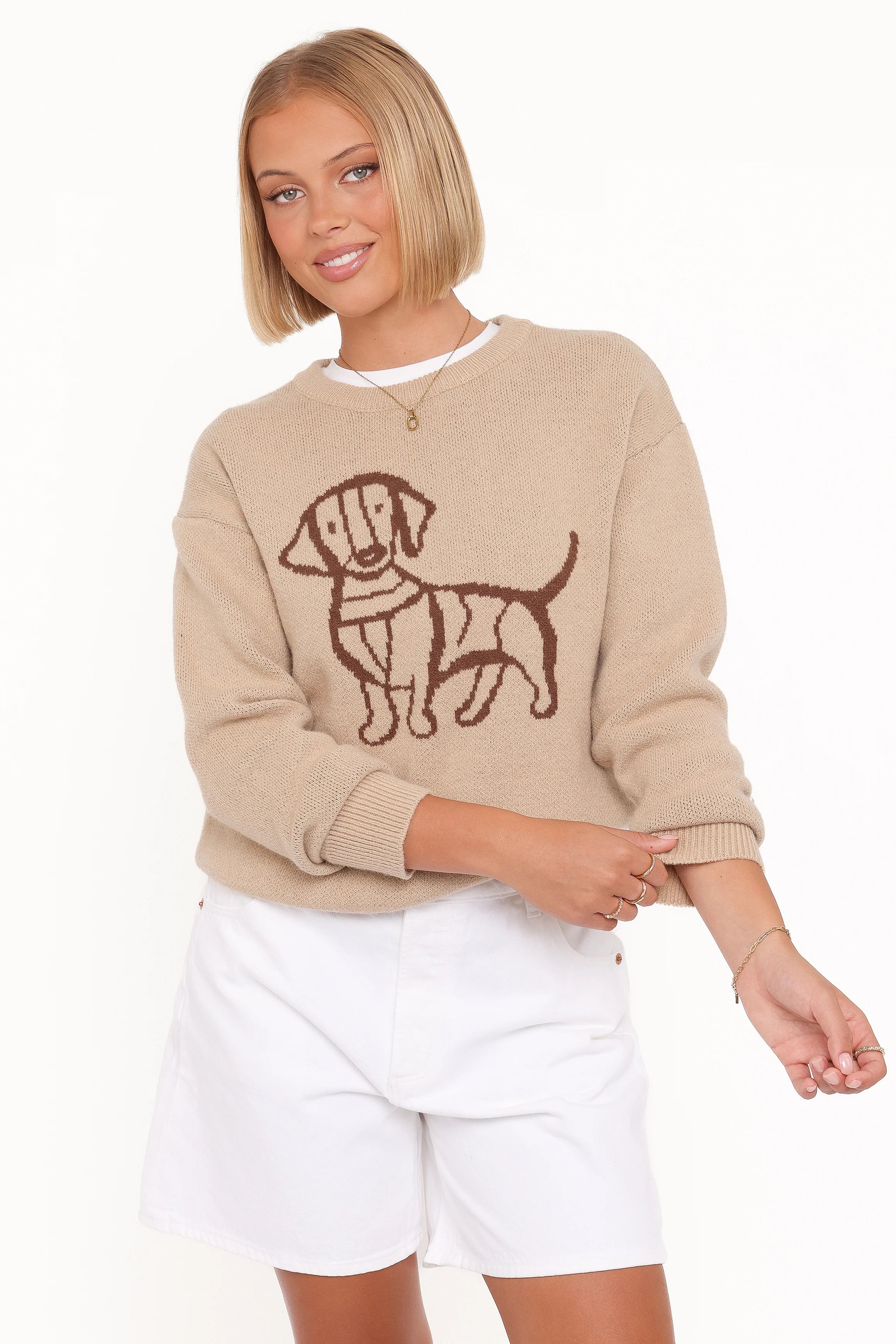 Amber Dachshund Sweater Beige