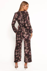 Solange Plisse Jumpsuit Steel Grey Floral
