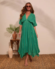Haylee Flowy Metallic Stitch Midi Dress