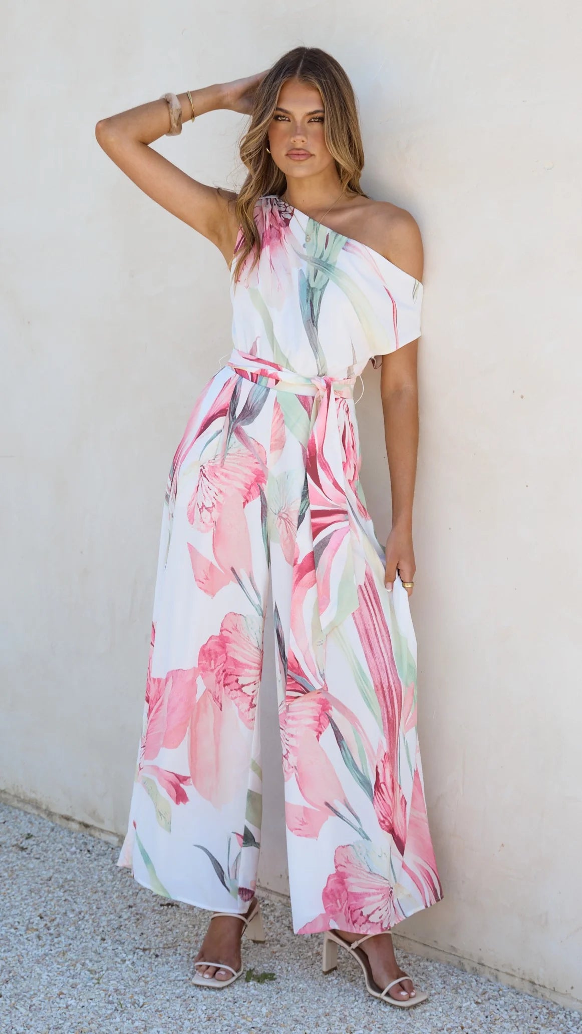 Oasis One Shoulder Jumpsuit Pink Floral