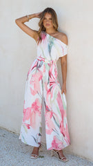 Oasis One Shoulder Jumpsuit Pink Floral