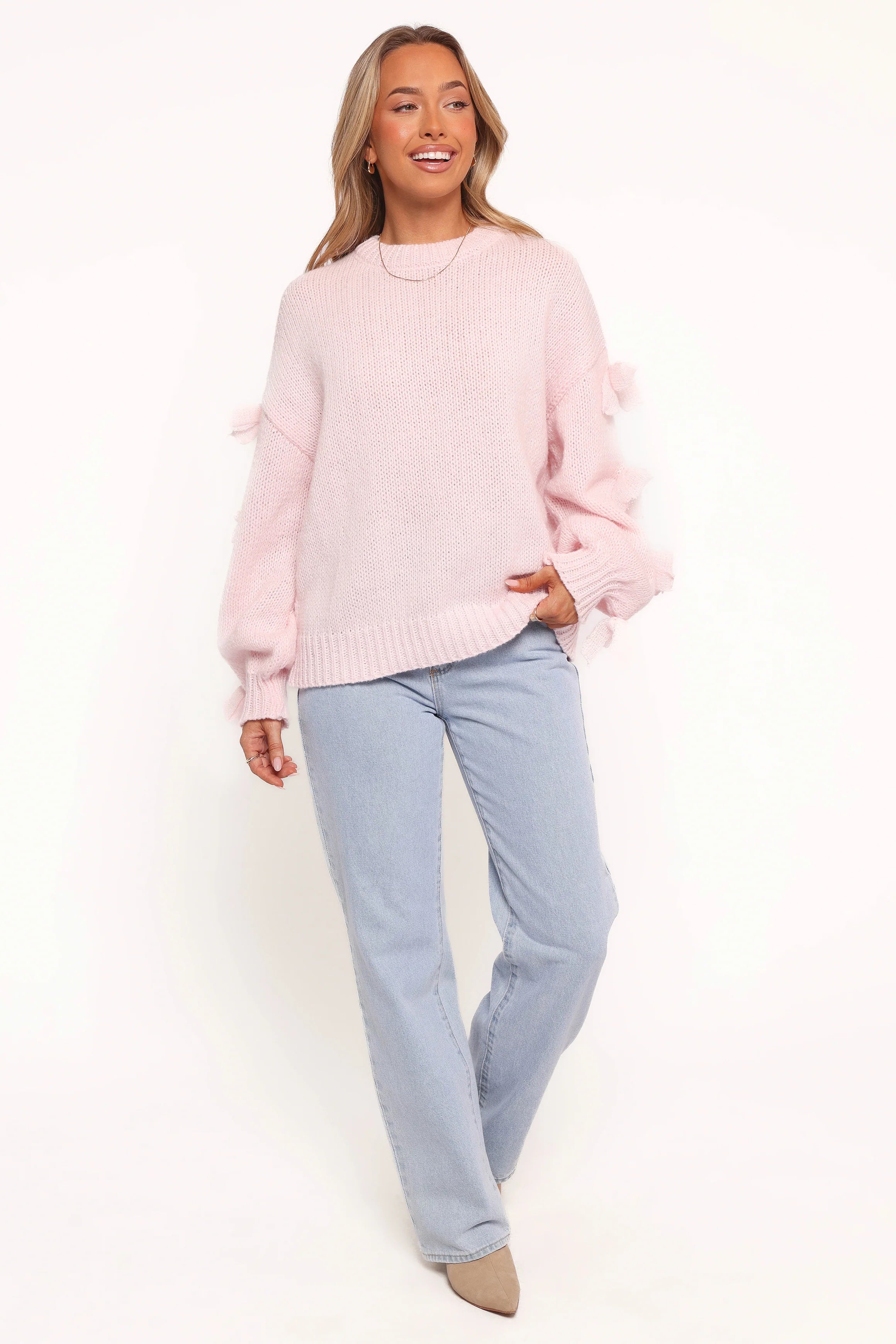 Lover Tie Sleeve Knit Sweater Pink