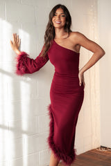 Dame One Shoulder Midi Dress Deep Wine