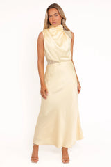 Anabelle Halter Neck Lace Maxi Dress Butter Yellow