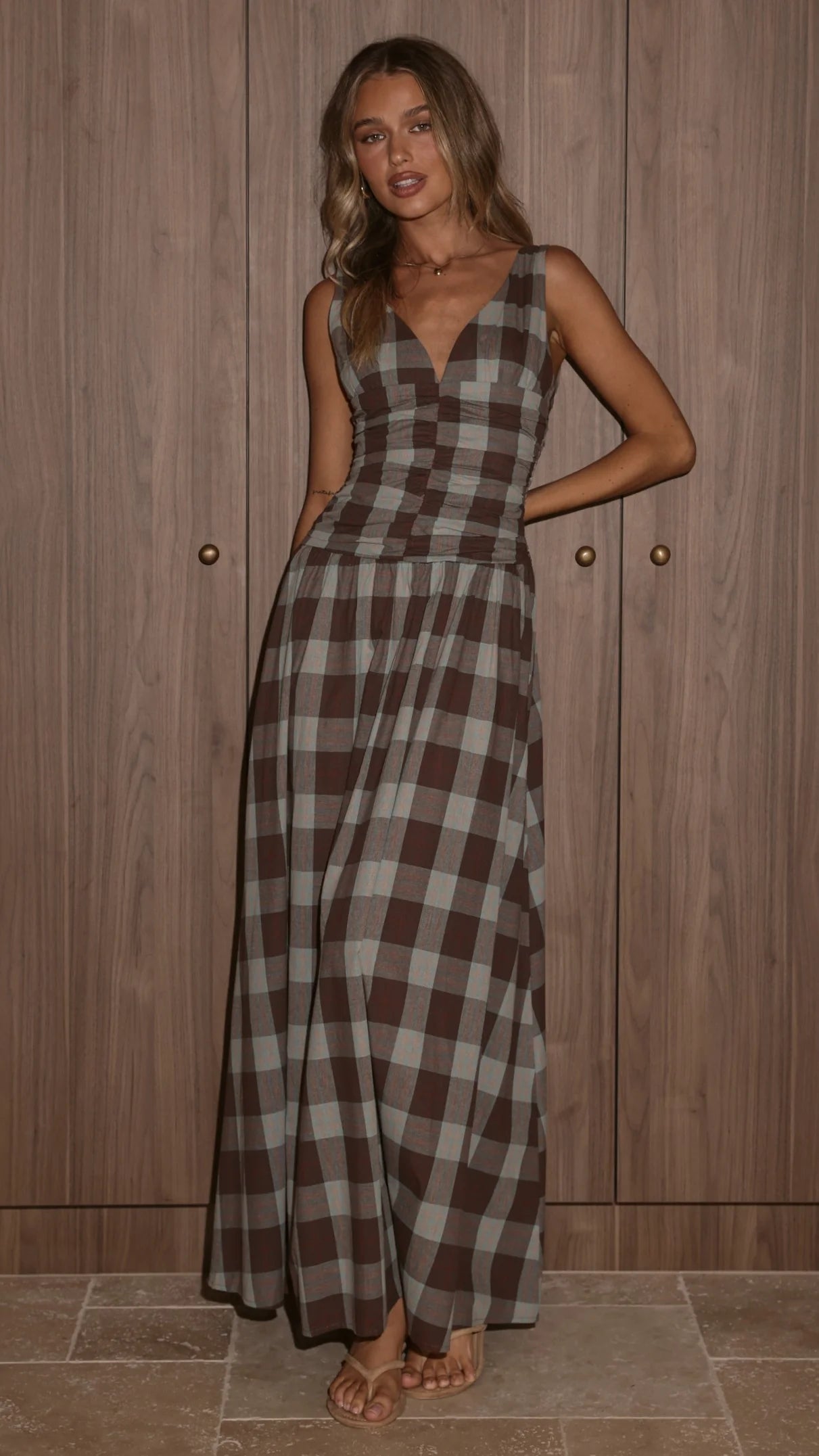 Sanya Maxi Dress Chocolate Check