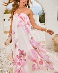 Drift Rose Pleated High Low Maxi Dress