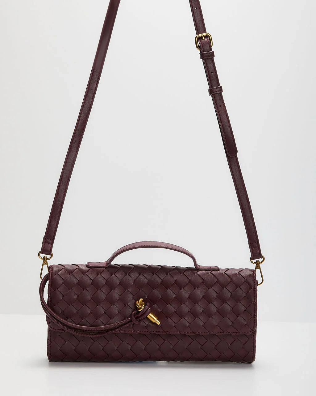 Porta Woven Leather Top Handle Clutch