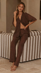 Ashleigh Sheer Shirt and Pants Set Brown Polka