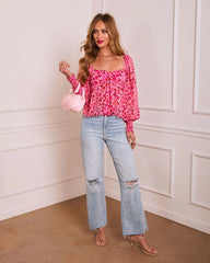Heart Reservation Printed Bust Tie Top
