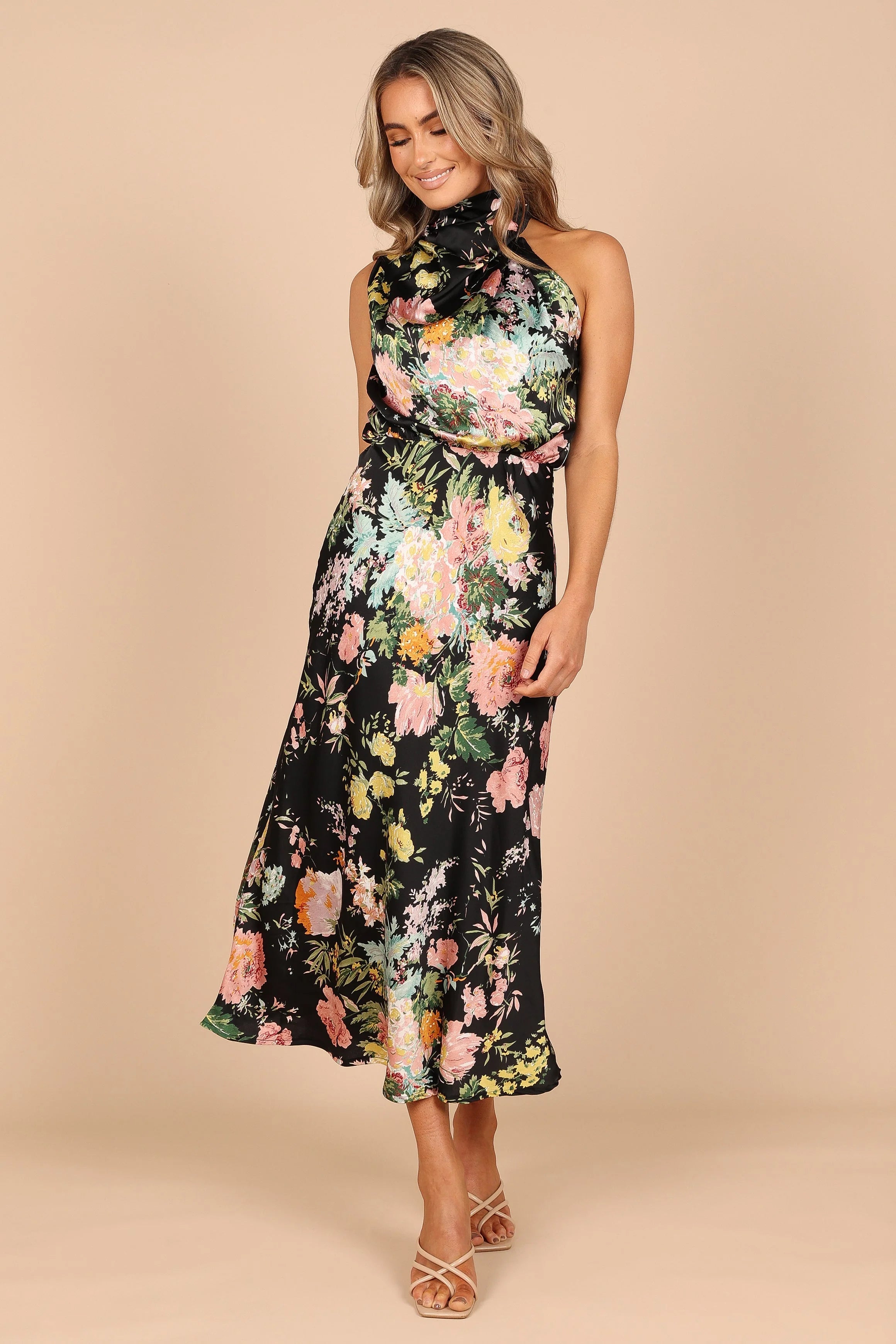 Anabelle Halter Neck Midi Dress Black Floral