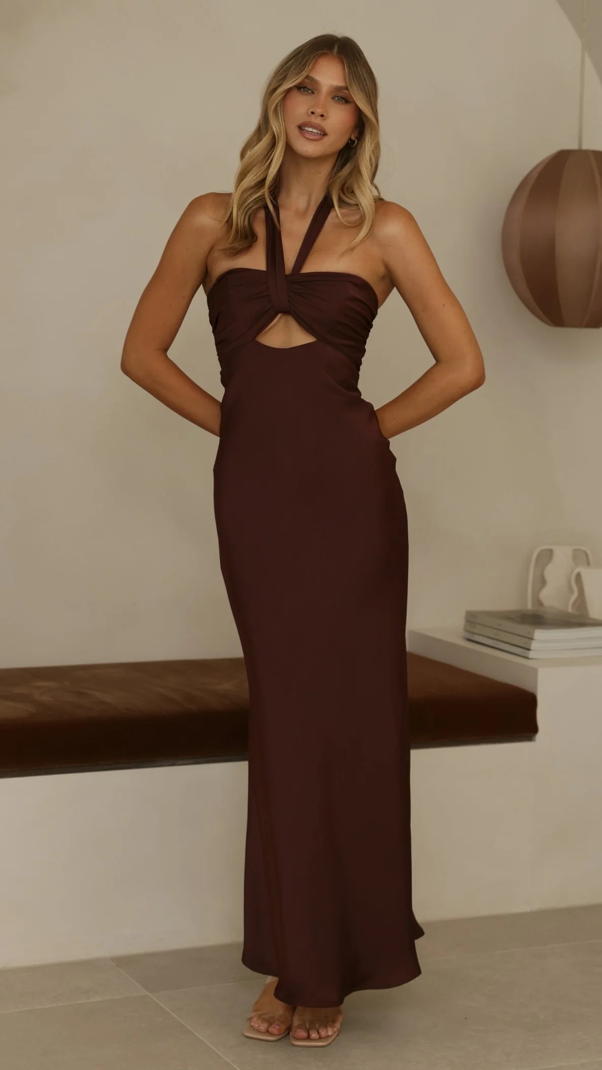 Grace Halter Maxi Dress Chocolate