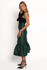Amelie Bow Front One Shoulder Midi Dress Black Emerald