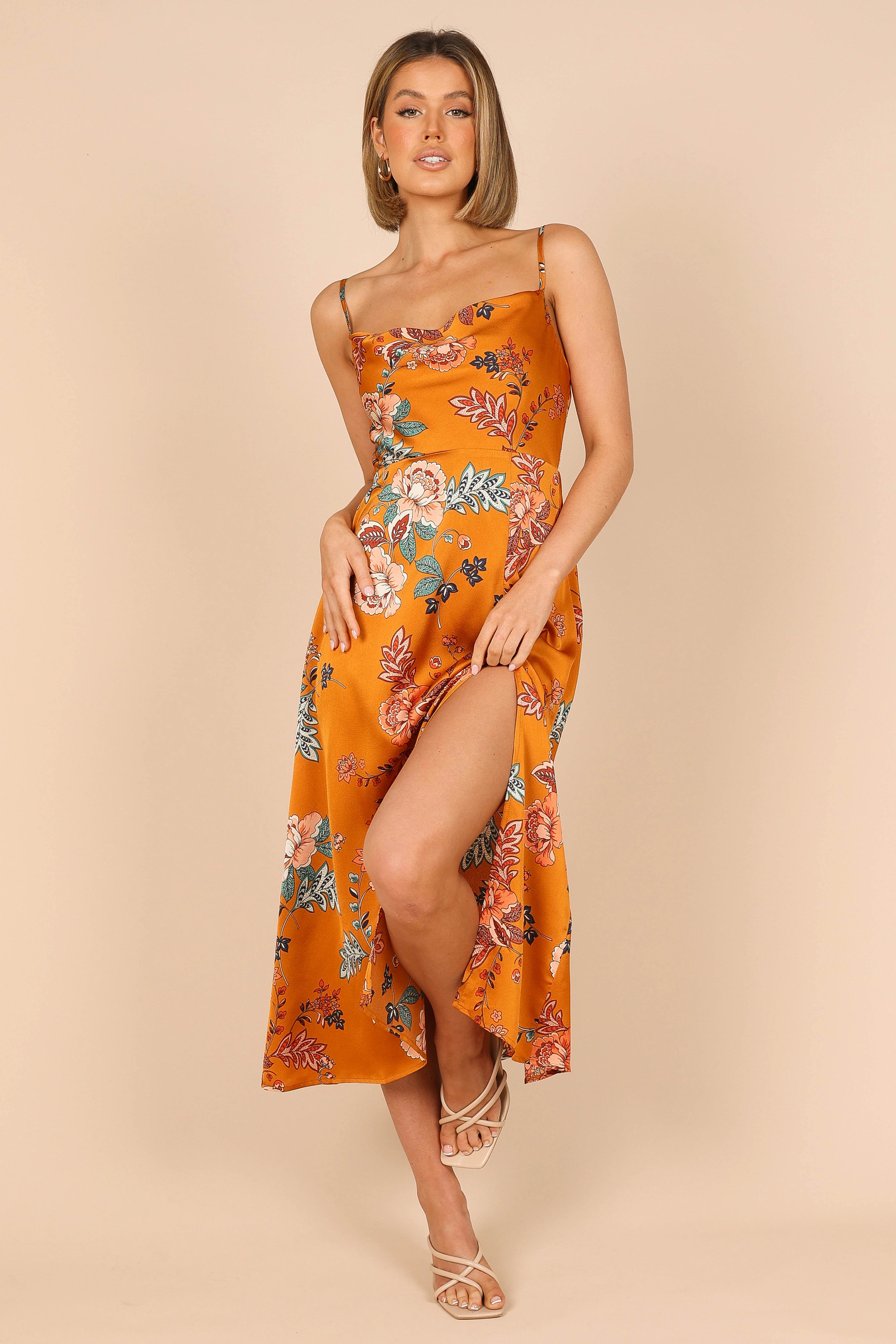 Alejandra Cowl Neck Midi Dress Tan