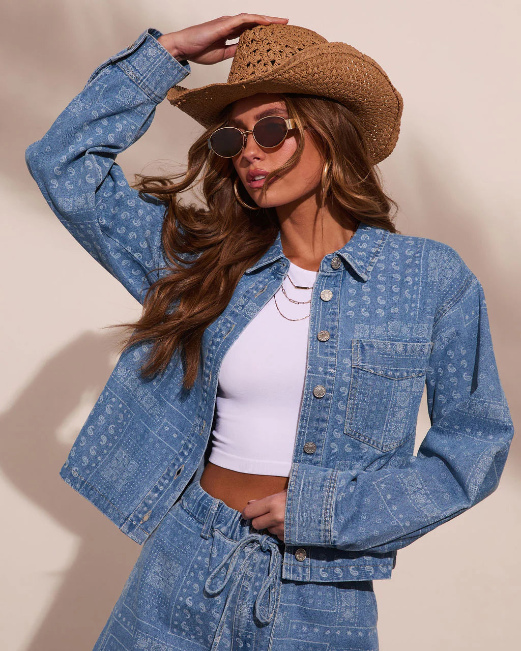 Prairie Canyon Paisley Denim Button Down Top