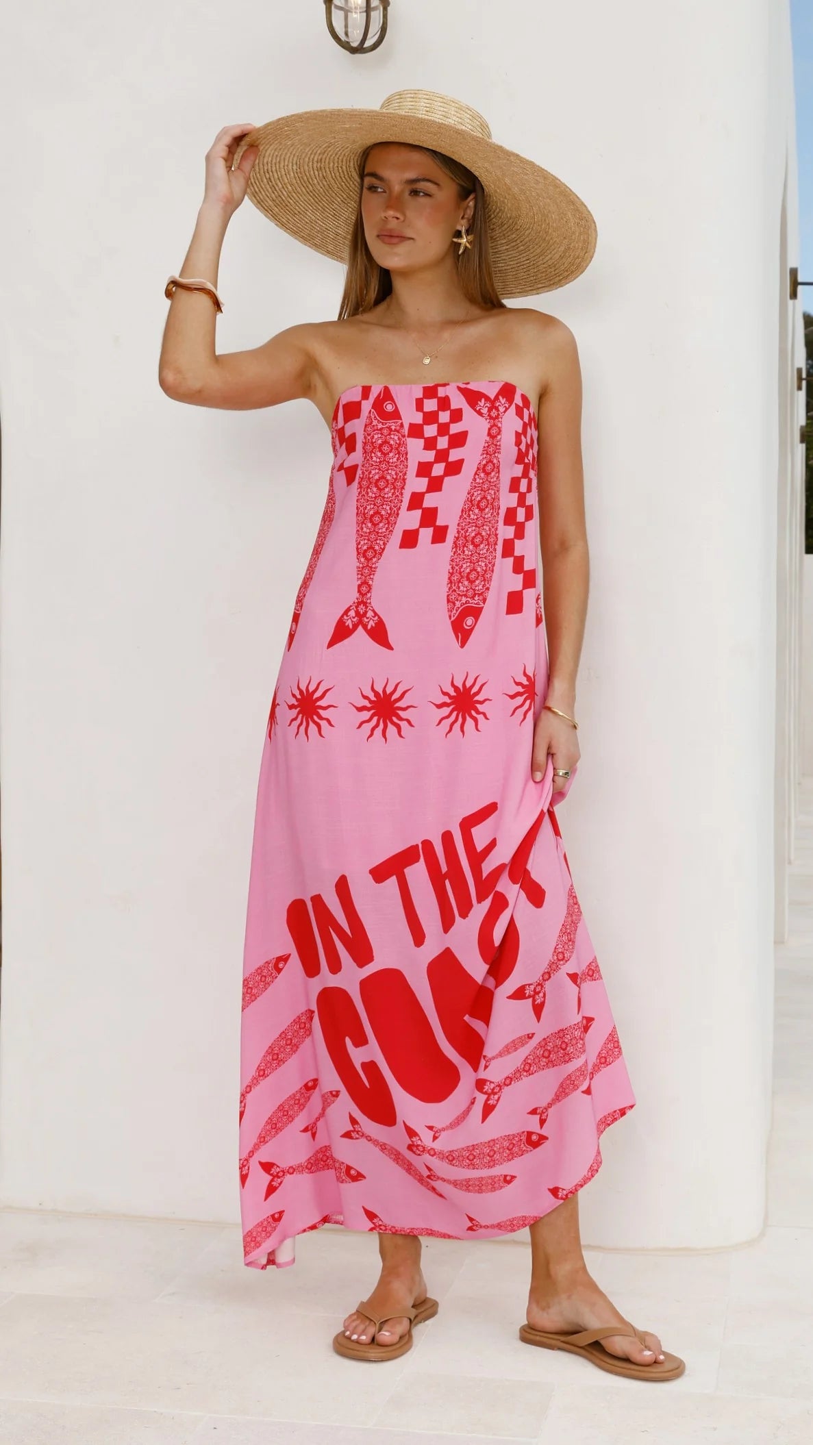 Elidie Maxi Dress Pink Red Tide
